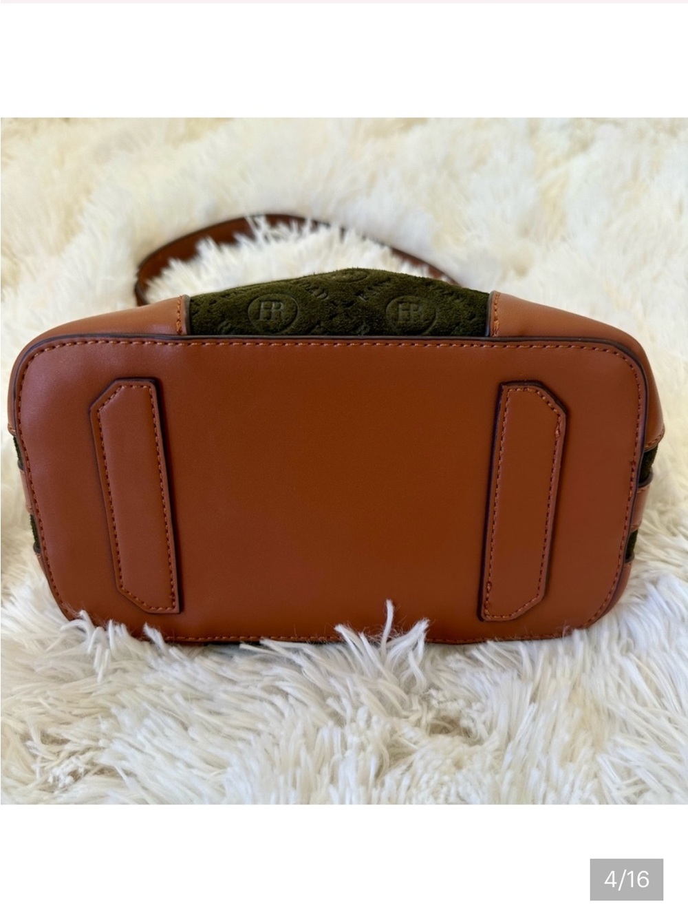 Fany Road - Olive Green Suede Shoulder Bag with Brown Leather Trim NWOT - Picture 7 of 14